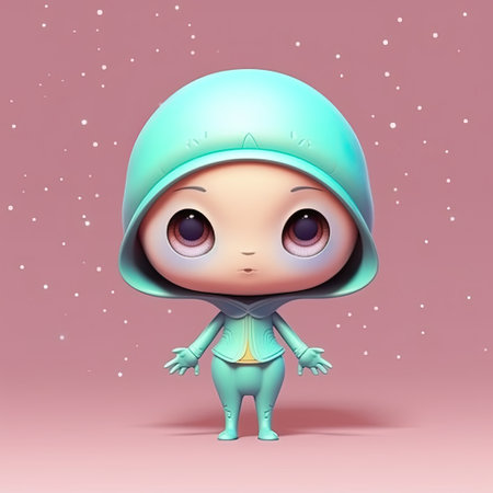 Cute Alien character illustration. Colorful kawaii style design. Generative AI artの素材
