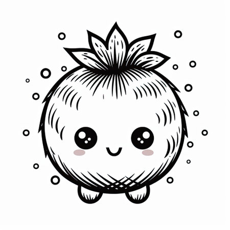 Kawaii style Kiwi fruit character in coloring page style illustration. Line art painting. Generative AI artの素材