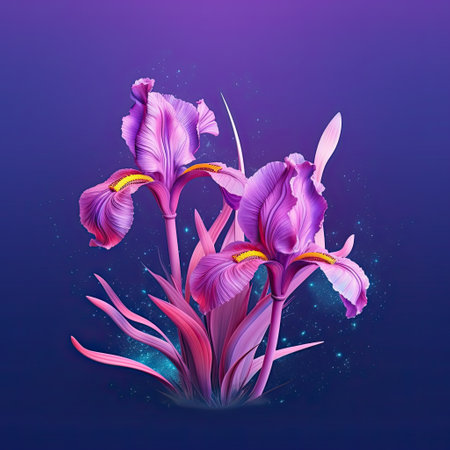 Elegant Iris blooming flower. Greeting card floral design with beautiful flower. Generative AI artの素材
