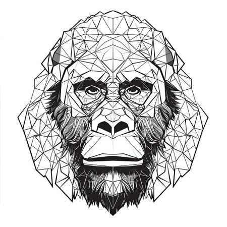 Gorilla animal line art illustration. Black and white coloring page style art. Generative AI artの素材