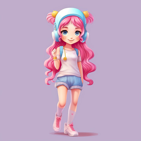 Cute Teen character illustration. Colorful kawaii style design. Generative AI artの素材