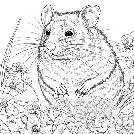 Rat animal line art illustration. Black and white coloring page style art. Generative AI artの素材