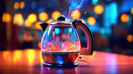 Electric kettle appliance. Futuristic device in colorful illustration. Generative AI artの素材