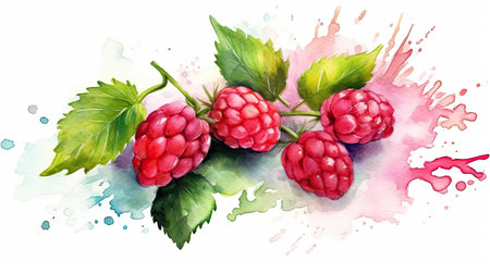 Watercolor style Mulberry fruit in colorful style illustration. Natural food painting art. Generative AI artの素材