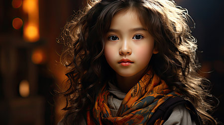 Portrait of Asian child posing on background. People portrait illustration. Generative AI artの素材