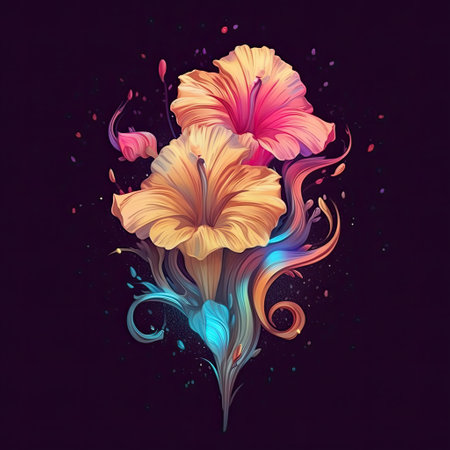 Elegant Gladiolus blooming flower. Greeting card floral design with beautiful flower. Generative AI artの素材