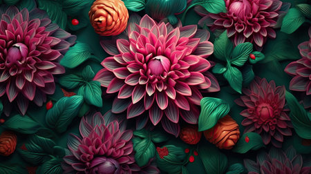 Dahlia flowers abstract background. Generative AI artの素材