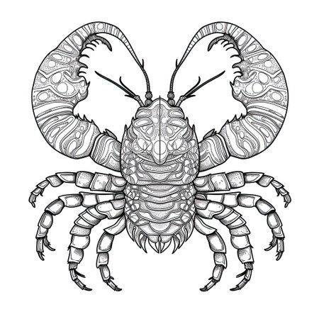 Lobster animal line art illustration. Black and white coloring page style art. Generative AI artの素材