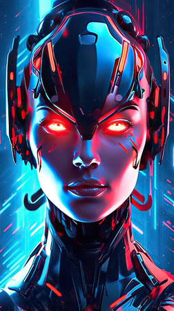 Futuristic design of Robot character illustration. Colorful modern style art. Generative AI artの素材