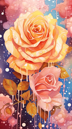 Watercolor Rose flower illustration. Colorful painting floral background. Generative AI artの素材