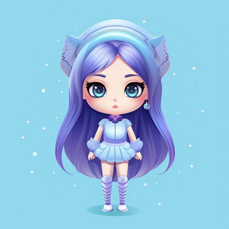 Cute Vamp character illustration. Colorful kawaii style design. Generative AI artの素材
