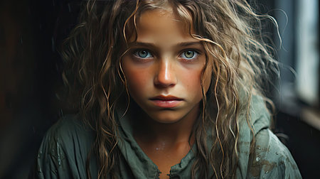 Crying sad children. Sad emotion illustration. Generative AI artの素材