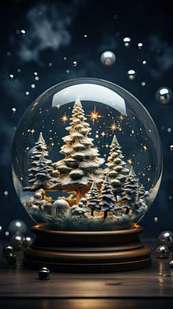 Christmas tree and snowman in snow globe. Christmas snow globe. Generative AI artの素材
