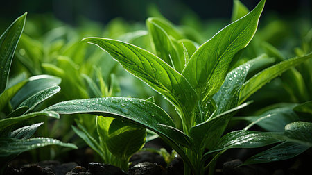 Tropical green leaves or sugar palm leaves for decoration, on background. Agriculture plants illustration. Generative AI artの素材