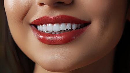 Beautiful female smile after teeth whitening procedure. Dental care. Dentistry concept. Dental care illustration. Generative AI artの素材