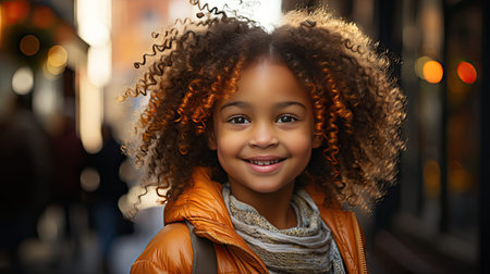 Happy african-american child girl smiling to camera over background. People portrait illustration. Generative AI artの素材