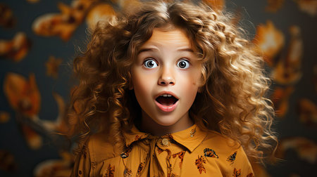 Portrait of surprised cute little toddler girl child standing over background. Looking at camera. People portrait illustration. Generative AI artの素材