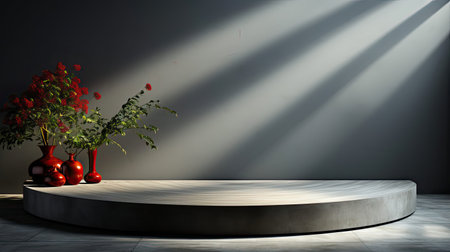 Gray background for product presentation with shadows sunlight. Background with shadow. Generative AI artの素材