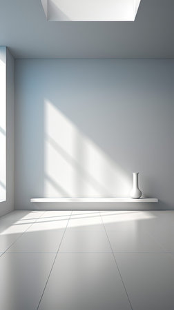 Abstract white studio background for product presentation. Empty gray room with shadows of window. Display product with blurred backdrop. Background with shadow. Generative AI artの素材