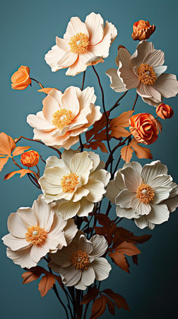 Peony flower turquoise on a white background. Floral flower illustration. Generative AI artの素材