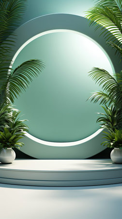 Abstract white studio background for product presentation. Empty room with shadows of window and flowers and palm leaves. Room with copy space. Background with shadow. Generative AI artの素材
