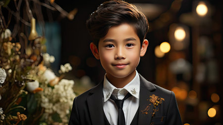 Image of Asian child posing on background. People portrait illustration. Generative AI artの素材