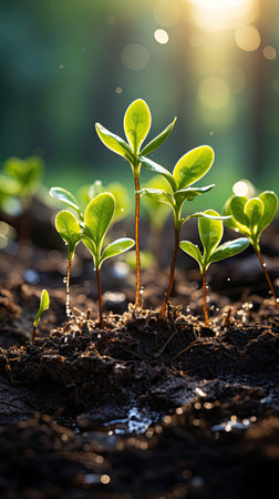 Young Plant Growing In Sunlight. Agriculture plants illustration. Generative AI artの素材