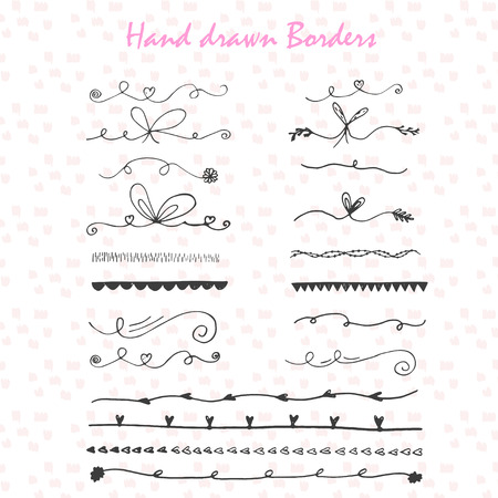 Collection of hand drawn ink borders. Cute and unique swirls, dividers for your design. Isolated vector elements. Perfect for valentines day card and wedding invitation.のイラスト素材