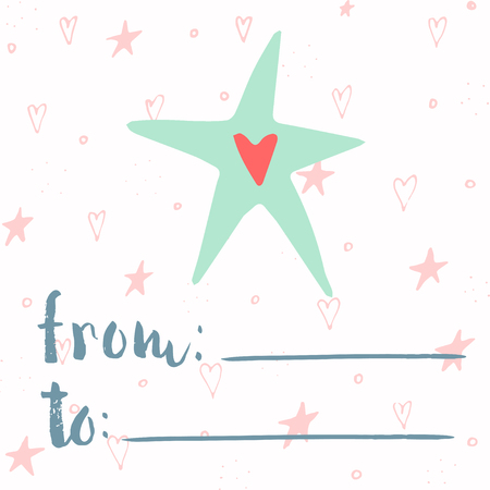 Valentines day gift card with heart and lettering love. Calligraphy, hand drawn design elements for print, poster, invitation.のイラスト素材