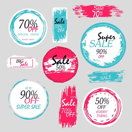 Geometrical social media sale banners and ads, web template collection. Vector illustrations for mobile website posters, email and newsletter designs, promotional materialのイラスト素材