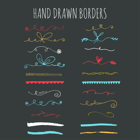 Collection of hand drawn ink borders. Cute and unique swirls, dividers for your design. Isolated vector elements.のイラスト素材