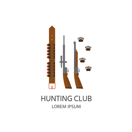 Hunting club label and gear for hunt. Vector icon collection: rifle, shotgun.のイラスト素材