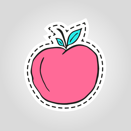Healthy sticker apple fruits and vegetables. Quality vector illustration about diet, eco food, benefits of vegan and nutrition concept.のイラスト素材