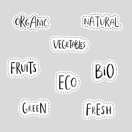 Vector eco, bio logo or sign. Vegan, healthy food badge, tag for cafe, restaurants, products packaging. Hand drawn lettering. Organic design template.のイラスト素材
