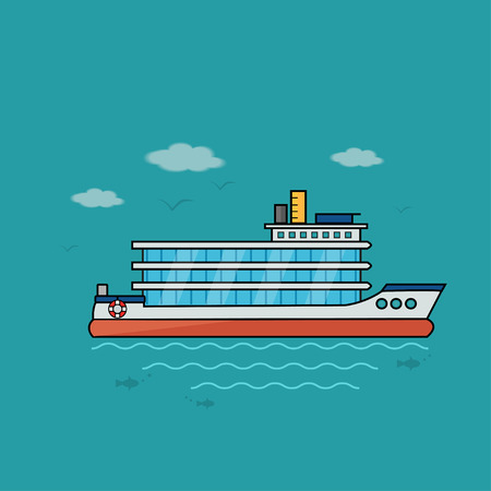 Nautical vehicles such as sail boat, ship, vessel, speedboat,  with  buoy.のイラスト素材