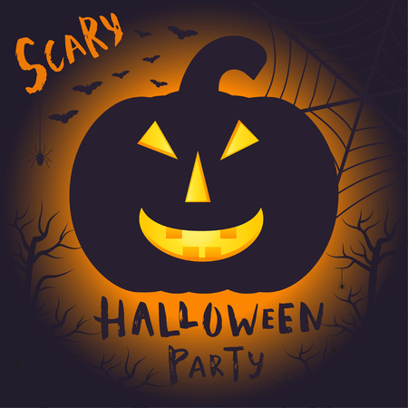 Happy halloween poster design with traditional symbols and hand drawn lettering. Vector illustration can be used for wallpaper, web page, holiday card, invitation and party design.のイラスト素材