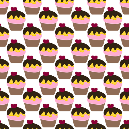 Cute seamless pattern with cakes. Concept of obesity.  Website colorful background. Template for menu of fast food restaurant or unhealthy lifestyle infographics.のイラスト素材