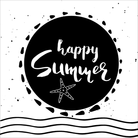 Beautiful hand drawn summer poster on white background .  Template for sail, tropical vacation, banner, invitation, envelope,  journal cards. Indian blue collectionのイラスト素材