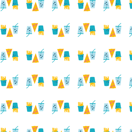 Seamless obesity pattern. Website colorful background. Template for menu of fast food restaurant or unhealthy lifestyle infographics.のイラスト素材