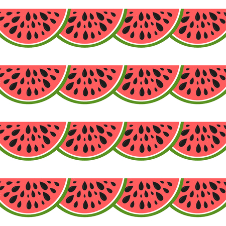 Seamless geometric background with watermelon slices. Design for greeting card, summer invitation, trendy fabric, simple ornament, texture template, stylish layout. Vector illustration.のイラスト素材