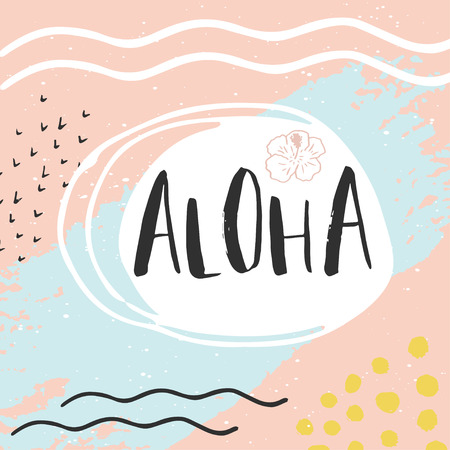 Beautiful summer poster with hand drawn lettering.  Template for sail, tropical vacation, banner, invitation, envelope, background, journal cardsのイラスト素材