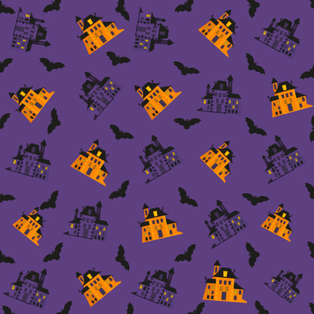 Halloween patterns with holiday symbols. Vector background can be used for wallpaper, fills, web page,surface, scrapbook,  holiday card, invitation and party design.のイラスト素材