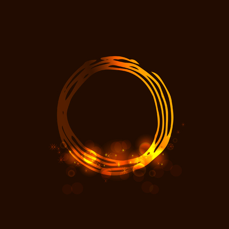 Circle with shining star,  sun particles and sparks with a highlight effect, golden bokeh lights glitter and sequins isolated on dark background. Vector illustration for  shimmer design.のイラスト素材