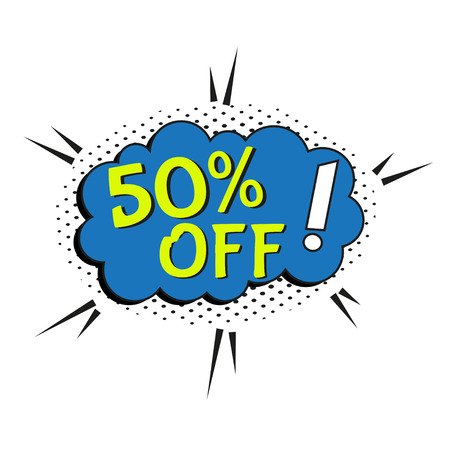 Sale comic text speech. Promo bubble phrase on white background. Vector offer template for social media website, poster, flyer, email, newsletter, advertisement, promotional material.のイラスト素材