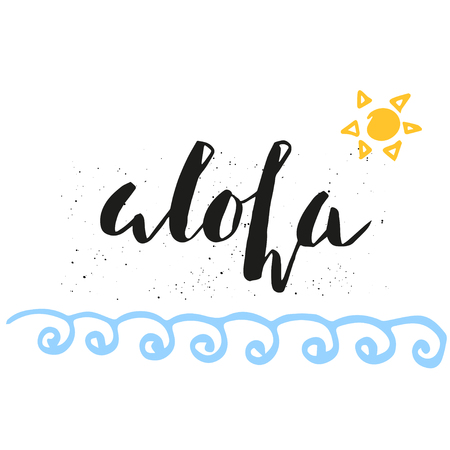 Beautiful summer poster with hand drawn lettering. Template for sail, tropical vacation, banner, invitation, envelope, background, journal cardsのイラスト素材