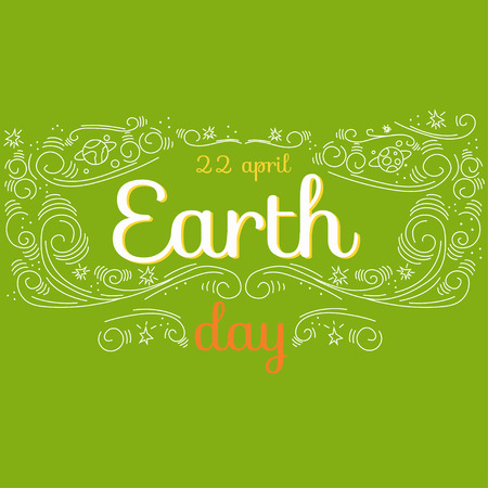 Earth Day hand drawn lettering card, modern linear style.  Vector illustration for banner, poster.のイラスト素材