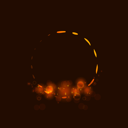 Circle with shining star,  sun particles and sparks with a highlight effect, golden bokeh lights glitter and sequins isolated on dark background. Vector illustration for  shimmer design.のイラスト素材