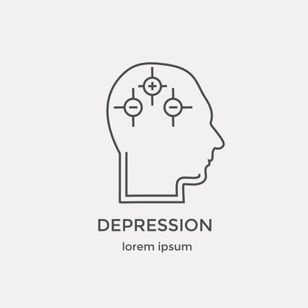 Icon  of human depression, intelligence, psychology models, mental operations. Modern thin line icons set.  Flat design web graphics elements.のイラスト素材
