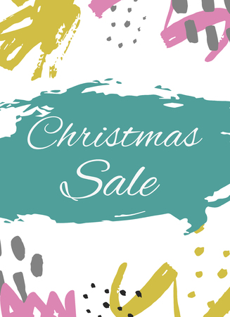 Creative sale holiday website banner template. Christmas and New Year hand drawn illustrations for social media banners, posters, email and newsletter designs, ads, promotional material.のイラスト素材