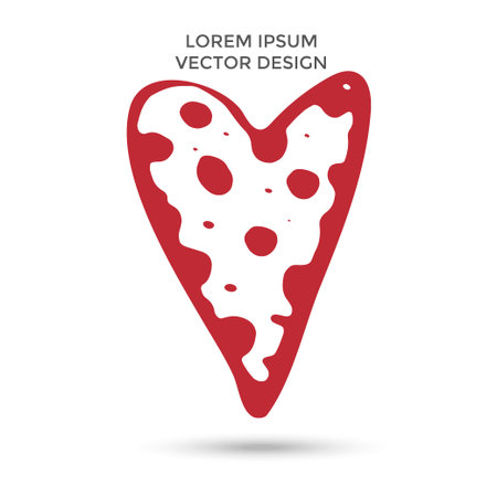 Ink hand drawn red heart isolated on grey background with place for text. Vector design.のイラスト素材